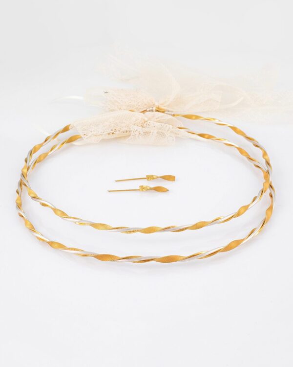 Στέφανα Γάμου με διπλή λεπτή βέργα με ασημί και χρυσό