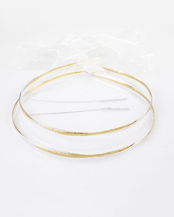 Στέφανα Γάμου με διπλή σφυρήλατη  βέργα σε ασημί με χρυσό