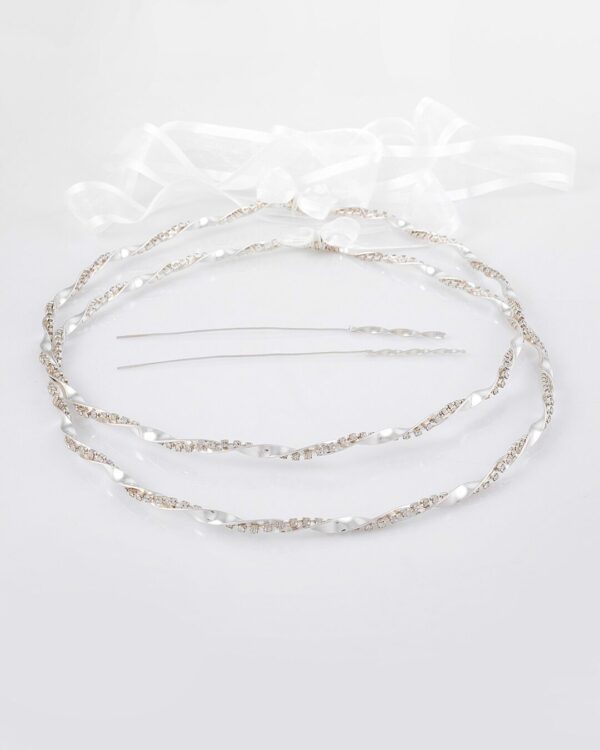 Στέφανα Γάμου με διπλή στριφτή βέργα σε ασημί στολισμένο με στράς