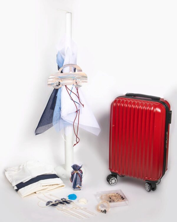 Σετ βάπτισης βαλίτσα ταξιδιού σε μπορντό χρώμα με θέμα αυτοκινητάκι