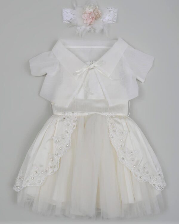 Βαπτιστικό φόρεμα Makis Tselios από γαλλικό τούλι και σαντούκ μεταξωτό