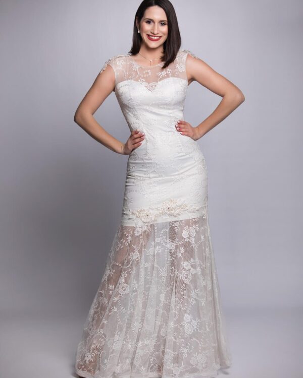 Νυφικό ρομαντικό γοργονέ από δαντέλα δίχτυ