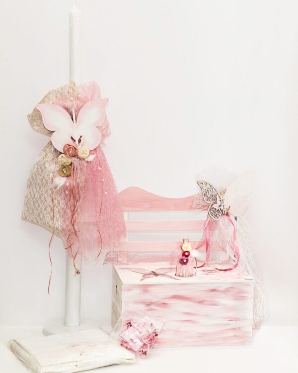 Σετ βάπτισης παγκάκι με θέμα πεταλούδα και λουλούδια