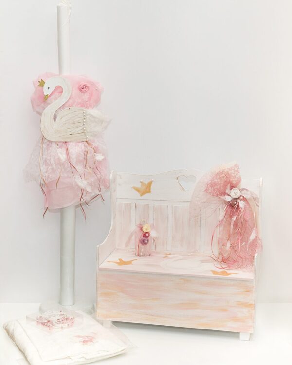 Σετ βάπτισης παγκάκι με θέμα τον κύκνο