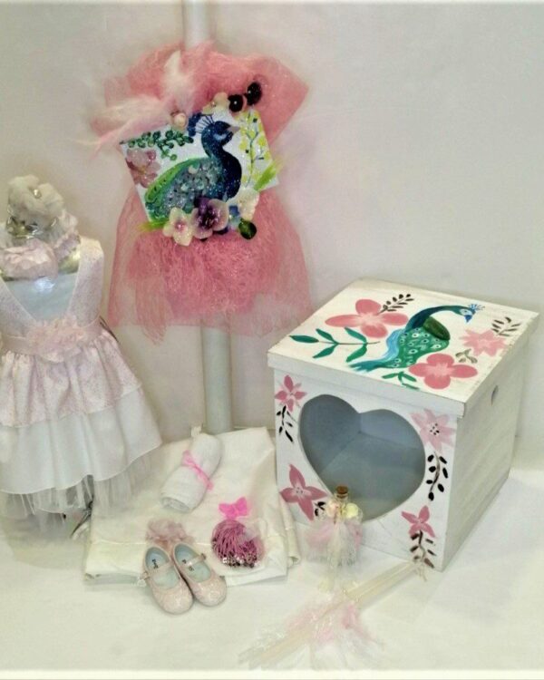 Πλήρες σετ βάπτισης με θέμα το Παγώνι