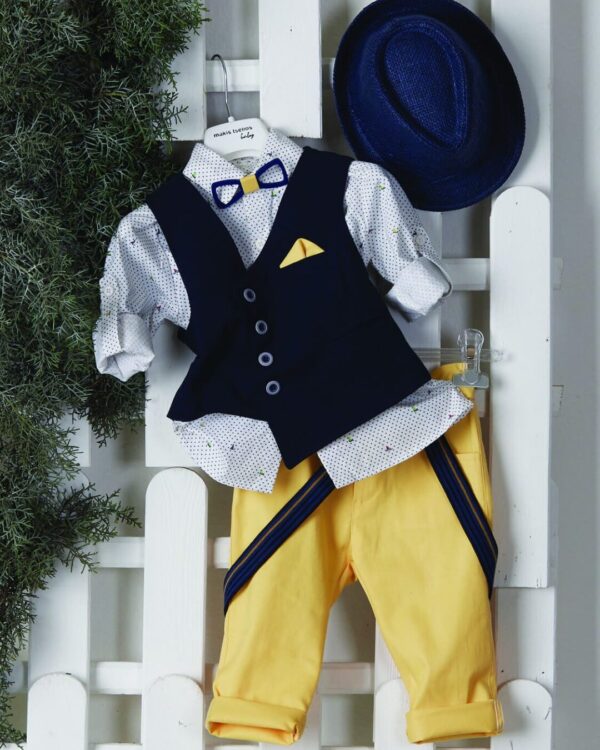 Βαπτιστικό ρούχο για αγόρι σε μπλέ σκούρο με κίτρινο