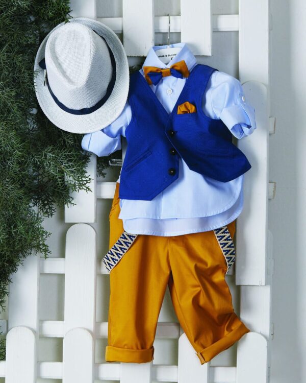 Βαπτιστικό ρούχο για αγόρι σε μπλε και μουσταρδί