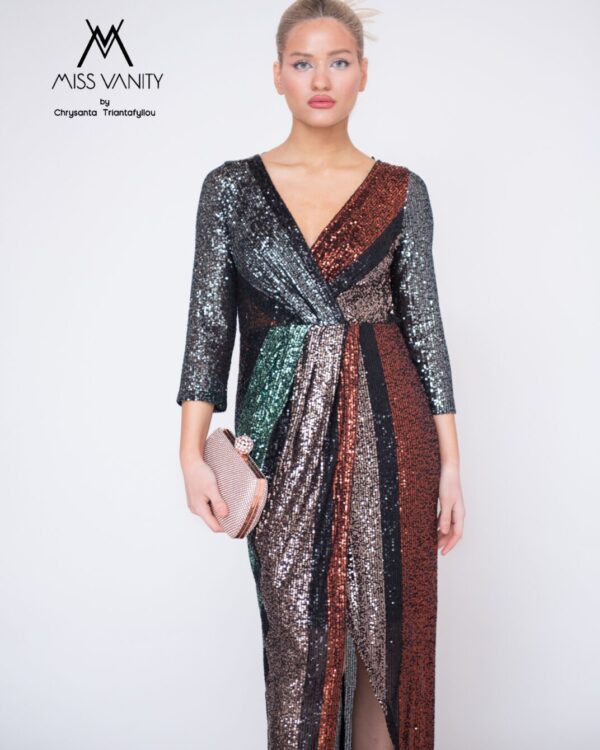 Μακρύ φόρεμα με παγιέτες σε 3 χρώματα, μαύρο ασημί και μπρονζέ