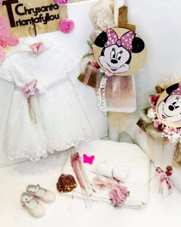 Πλήρες σετ βάπτισης με την minnie disney, συνδυασμένο με φόρεμα και παπούτσι