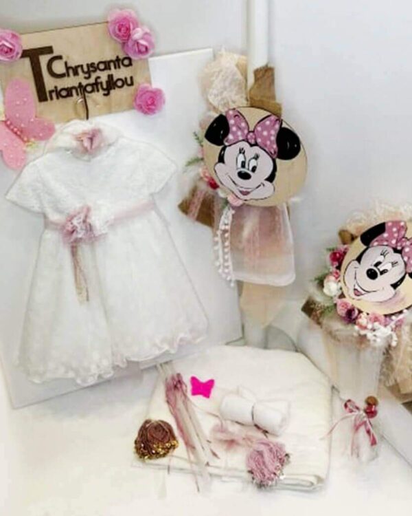 Πλήρες σετ βάπτισης με την minnie disney συνδυασμένο με φόρεμα