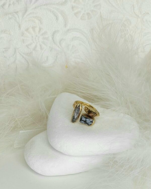 Επιχρυσωμένο Δαχτυλίδι με 3 πέτρες από φυσικά ορυκτά