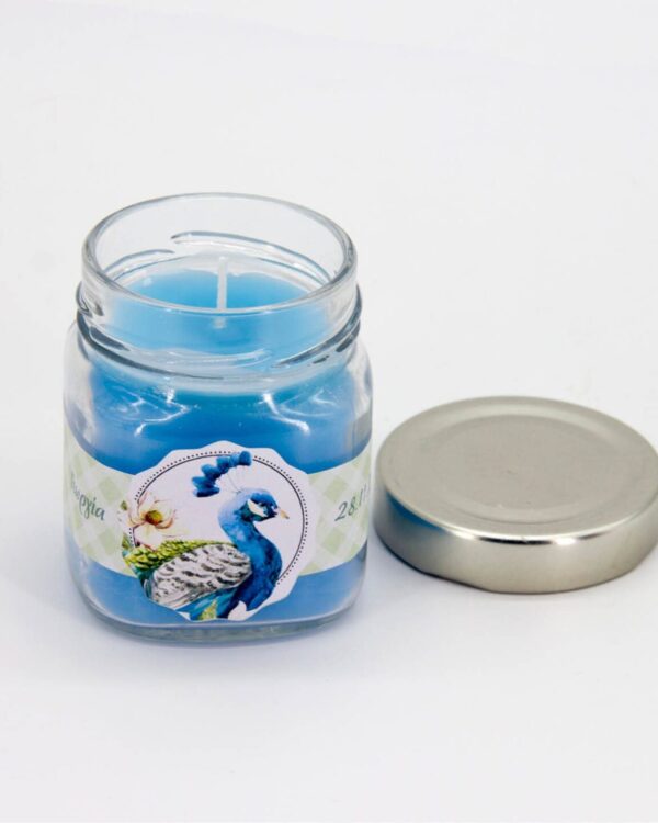 Μπομπονιέρα με αρωματικό κερί για βάπτιση με αυτοκόλλητη ετικέτα στο θέμα της βάπτισης