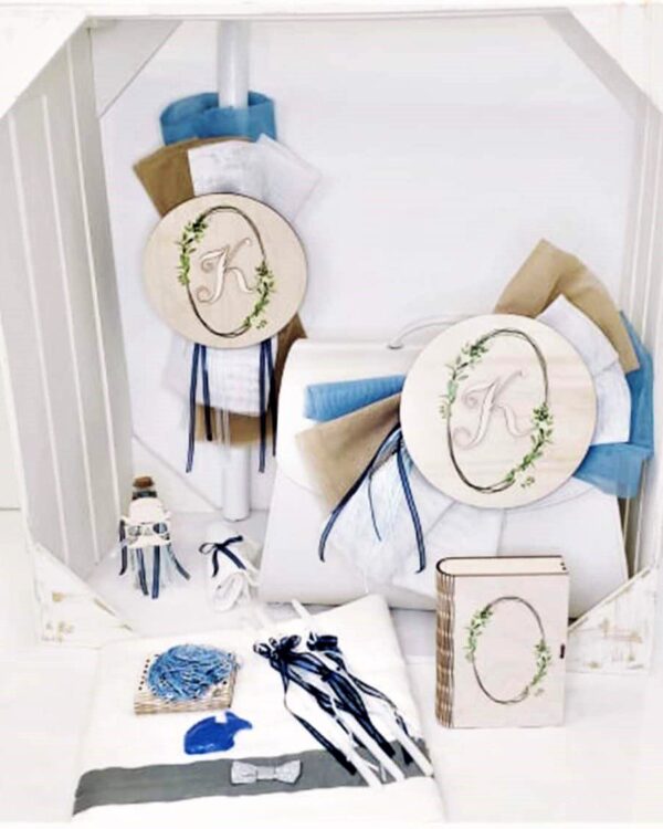 Πλήρες σετ βάπτισης με θέμα το Μονόγραμμα του ονόματος_Θεματική βάπτιση