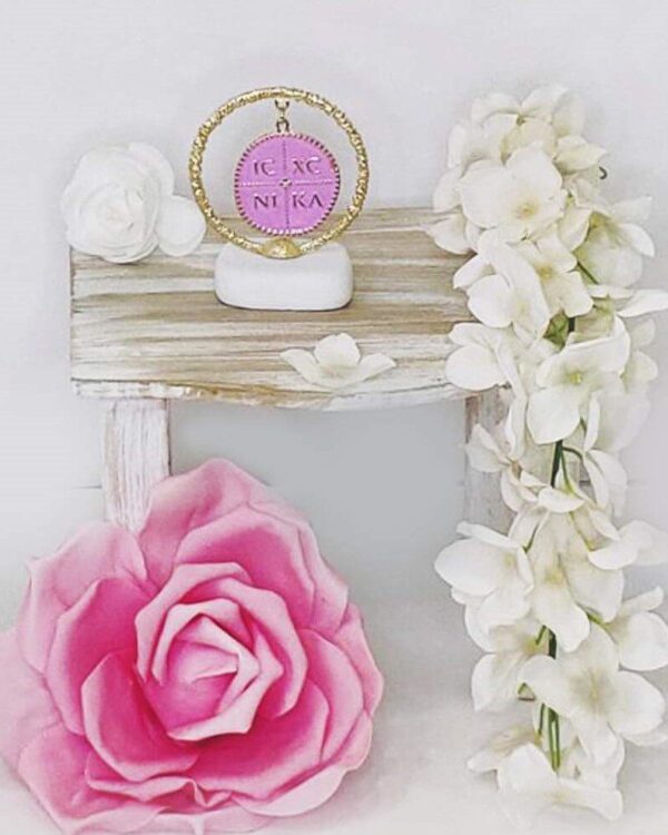 Μπομπονιέρα βάπτισης βότσαλο με ροζ Κωνσταντινάτο