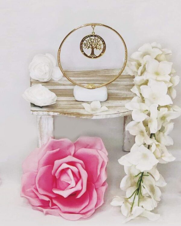 Μπομπονιέρα βάπτισης πέτρα με μεγάλο στεφάνι και το δέντρο της ζωής