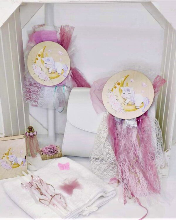 Πλήρες σετ βάπτισης για κορίτσι με θέμα το μονόκερο