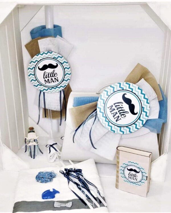 Πλήρες σετ βάπτισης για αγόρι με θέμα μικρός κύριος little man