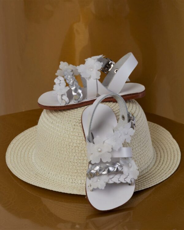 Βαπτιστικό πέδιλο σε λευκό με ασημί