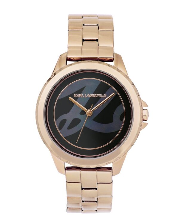 Γυναικείο ρολόι του οίκου Karl Lagerfeld σε ροζ χρυσό και μαύρο επιροδιωμένο