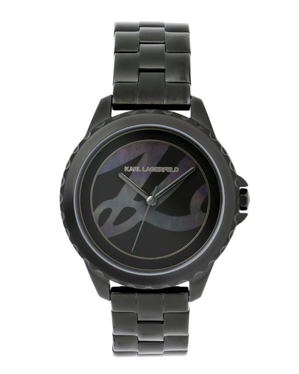 Γυναικείο ρολόι του οίκου Karl Lagerfeld σε ροζ χρυσό και μαύρο επιροδιωμένο