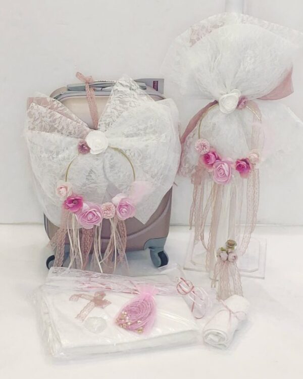 Πλήρες σετ βάπτισης vintage με λουλούδια_Θεματική βάπτιση