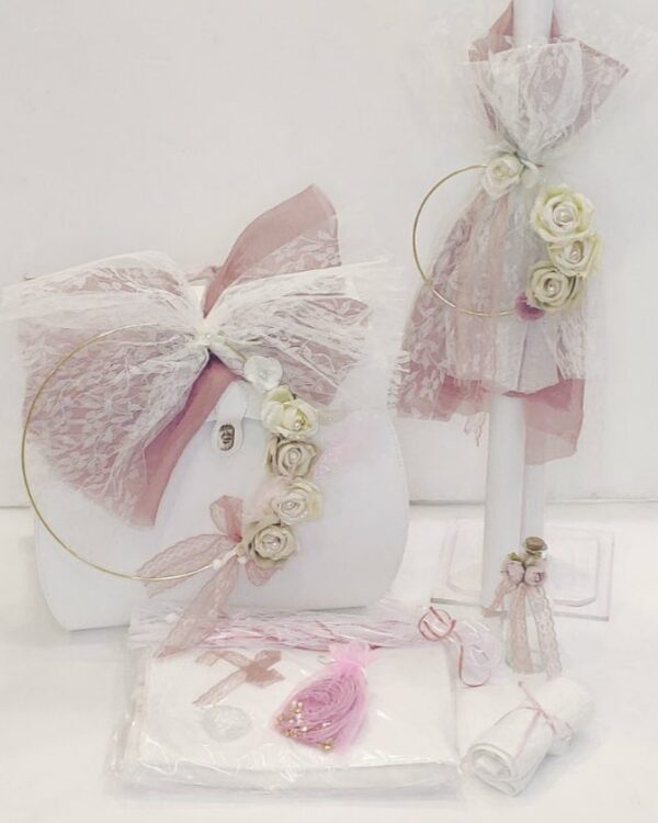 Πλήρες σετ βάπτισης vintage με λουλούδια_Θεματική βάπτιση