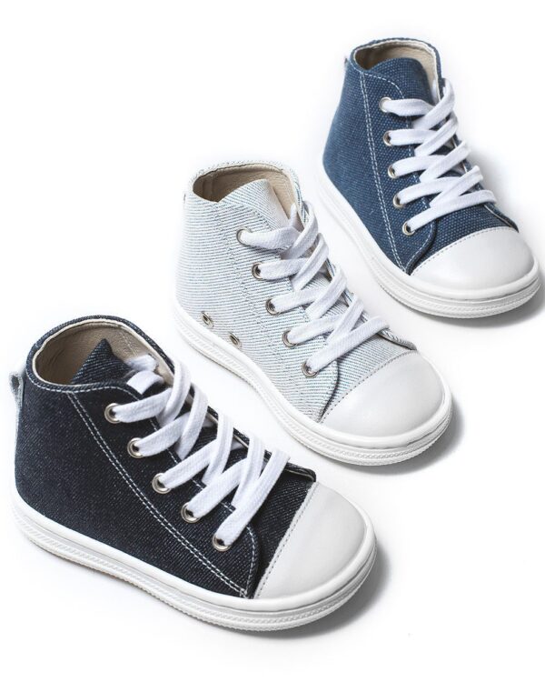 Βαπτιστικά παπούτσια για αγόρι τζιν μποτάκι με κορδόνια