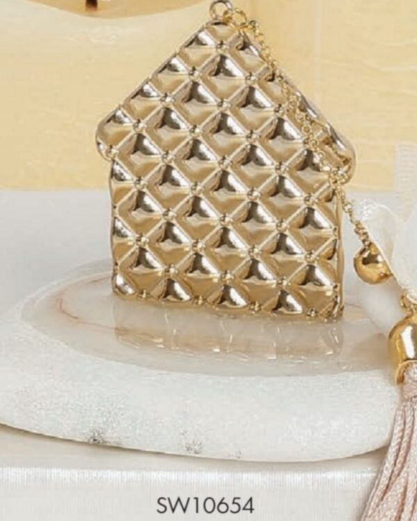 Μπομπονιέρα γάμου σπιτάκι σε βότσαλο επιχρυσωμένο με 24 καράτια