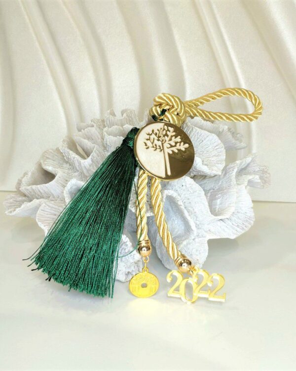 Γούρι 2022 με το δέντρο της ζωής, επιχρυσωμένο, διακοσμημένο με μεταξωτό κορδόνι και/ή φούντα. Ιδανικό δώρο για το σπίτι ή το γραφείο