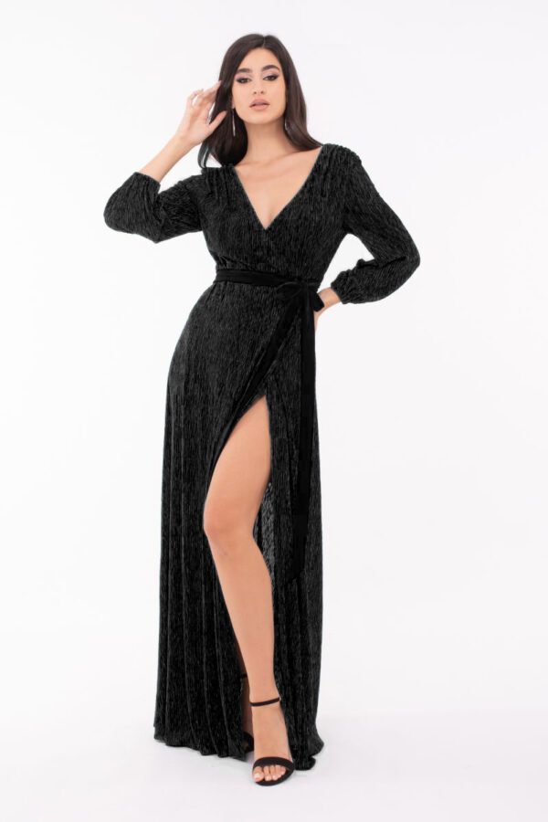 Μαύρο μακρύ φόρεμα με βελούδινη και μεταλλιζέ κλωστή