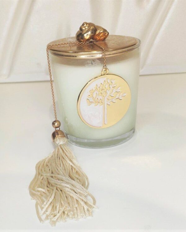 Γούρι 2022 κερί με καπάκι και δέντρο της ζωής, διακοσμημένο με μεταξωτή φούντα. Ιδανικό δώρο για το σπίτι ή το γραφείο
