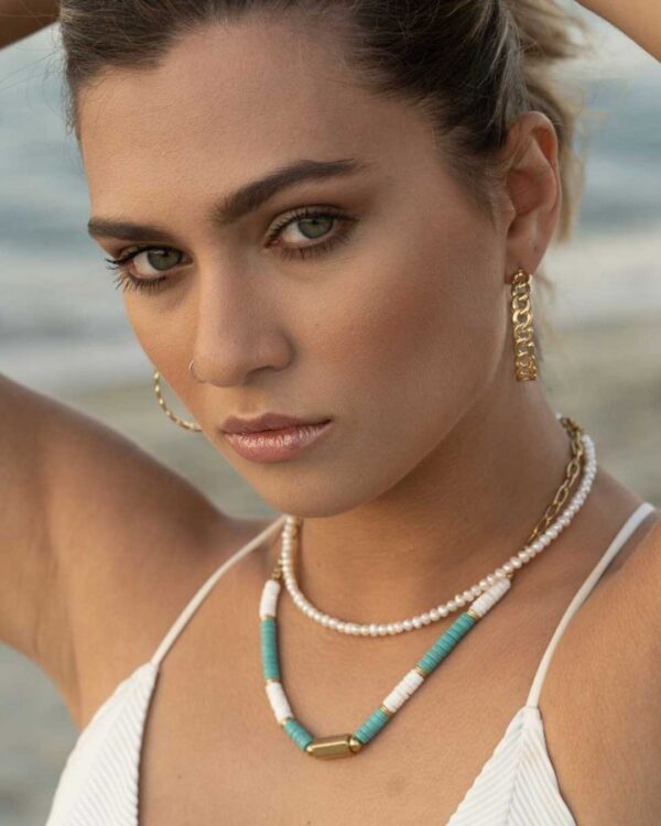 Σκουλαρίκια κρίκοι με σχέδιο αλυσίδας σε χρυσό