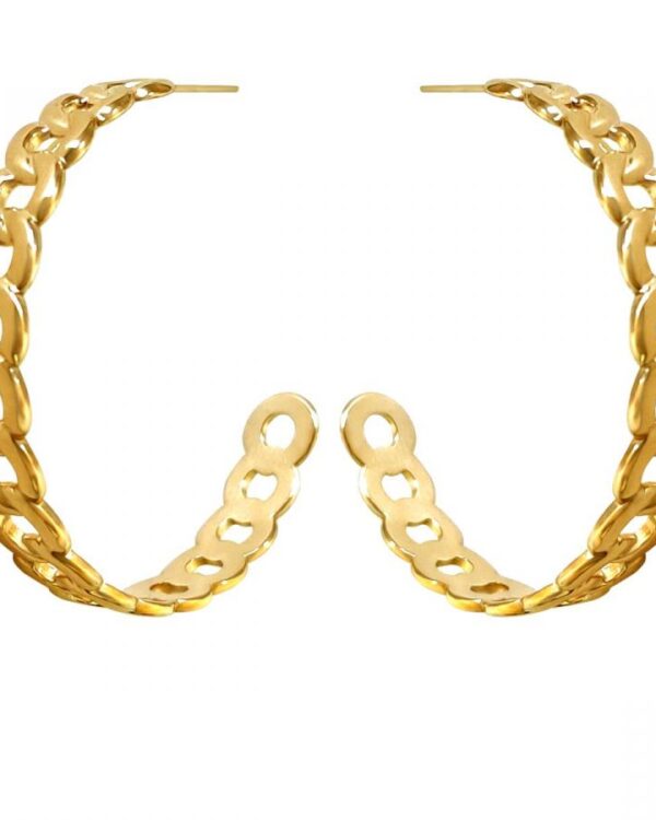 Σκουλαρίκια κρίκοι με σχέδιο αλυσίδας σε χρυσό