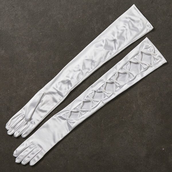 Σατέν νυφικά γάντια με φιόγκους σε λευκό_50cm