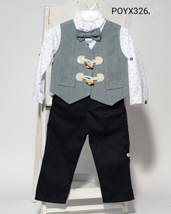 Βαπτιστικό κοστούμι με γιλέκο και παπιγιόν, σε navy blue με γκρι