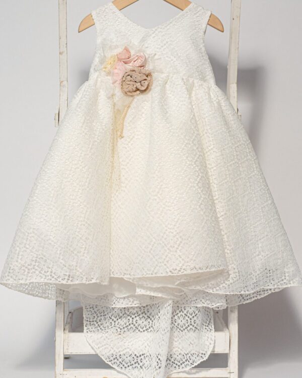 Vintage βαπτιστικό φόρεμα με ουρά σε λευκή δαντέλα