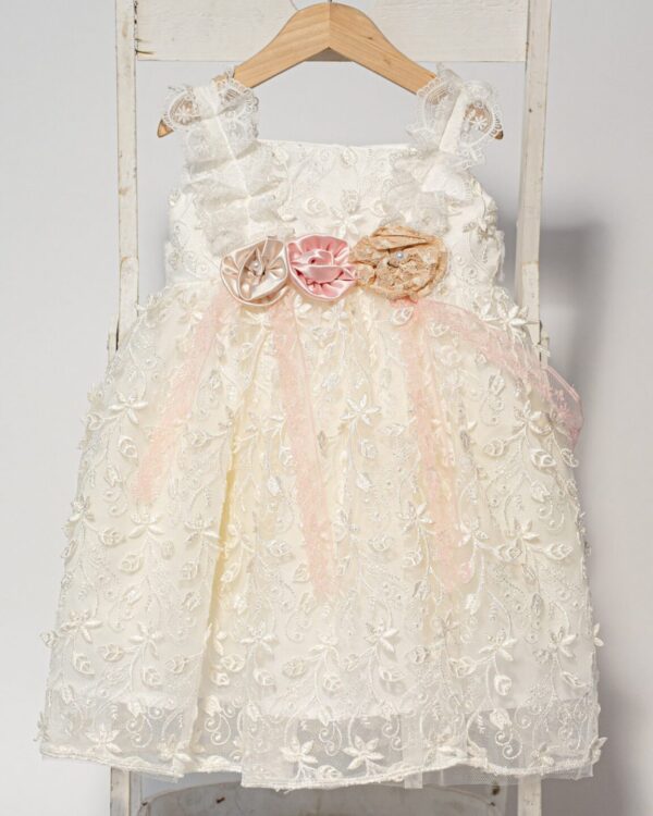 Boho βαπτιστικό φόρεμα σε εκρού δαντέλα