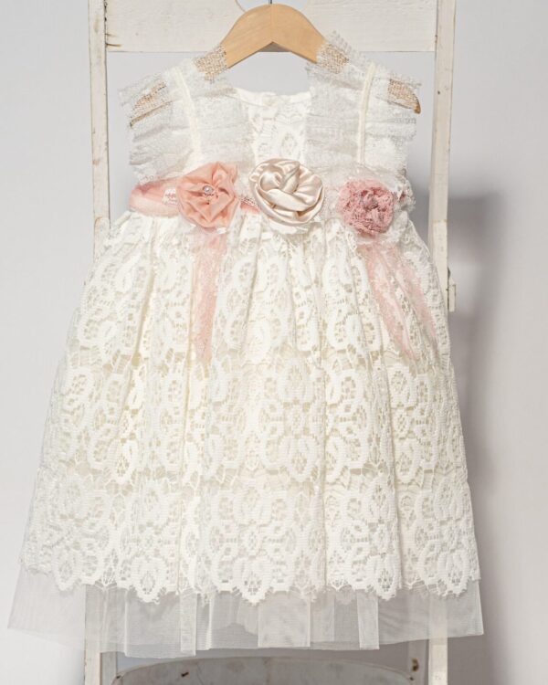 Boho βαπτιστικό φόρεμα σε λευκή δαντέλα