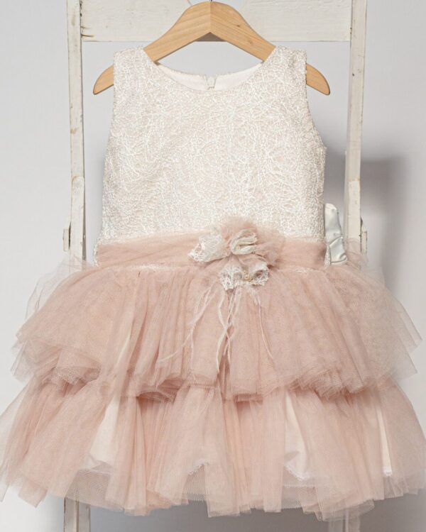 Boho βαπτιστικό φόρεμα με βολάν σε απαλό ροζ