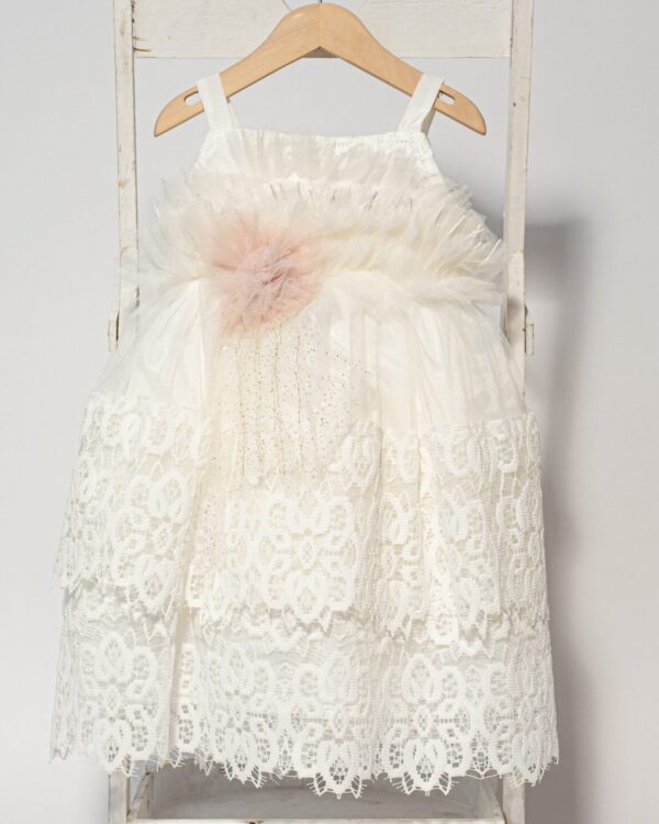 Boho βαπτιστικό φόρεμα σε λευκή δαντέλα