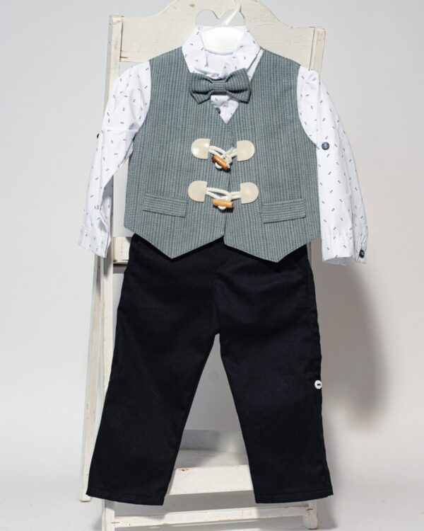 Βαπτιστικό κοστούμι με γιλέκο και παπιγιόν, σε navy blue με γκρι