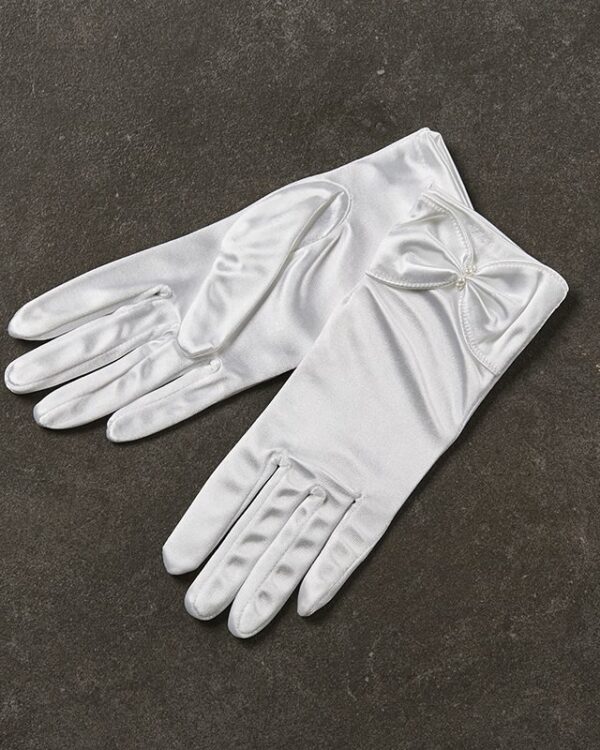 Σατέν νυφικά γάντια με φιόγκο σε λευκό_22cm
