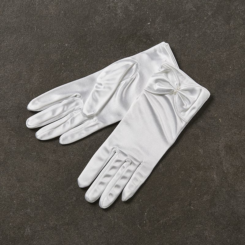 Σατέν νυφικά γάντια με φιόγκο σε λευκό_22cm
