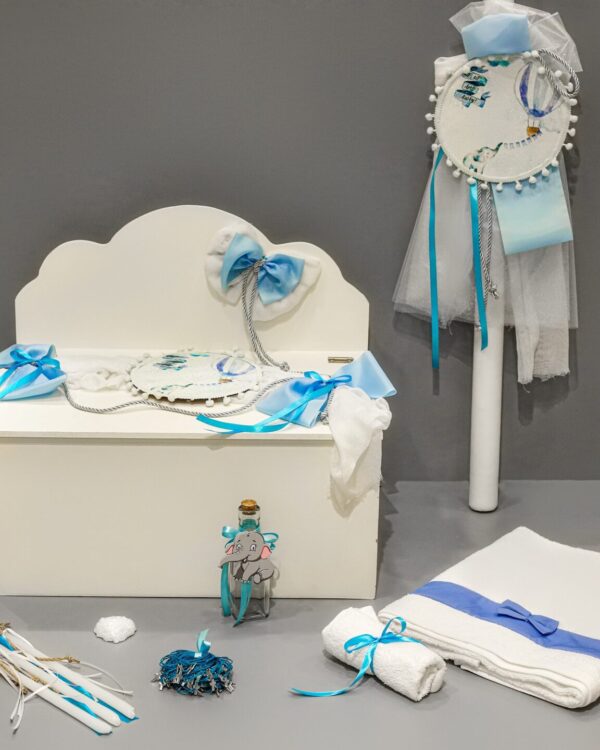 Πλήρες σετ βάπτισης ελεφαντάκι με αερόστατο