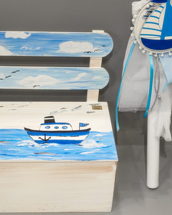 Πλήρες σετ βάπτισης με καραβάκια, σε γαλάζιο και λευκό