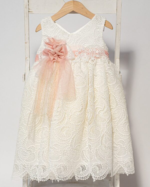 Boho βαπτιστικό φόρεμα σε λευκή δαντέλα