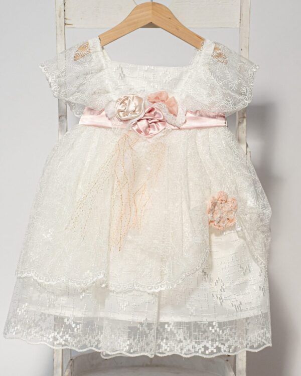 Boho βαπτιστικό φόρεμα σε άσπρη δαντέλα