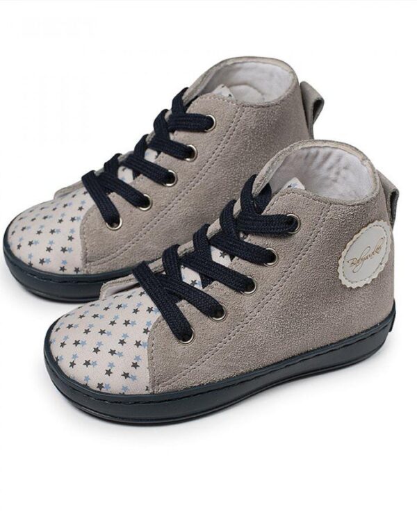 Βαπτιστικά παπούτσια μποτάκι τύπου all star, με κορδόνια σε γκρι