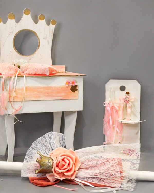 Πλήρες σετ βάπτισης vintage μπουντουάρ κορώνα με λουλούδια, σε σομόν