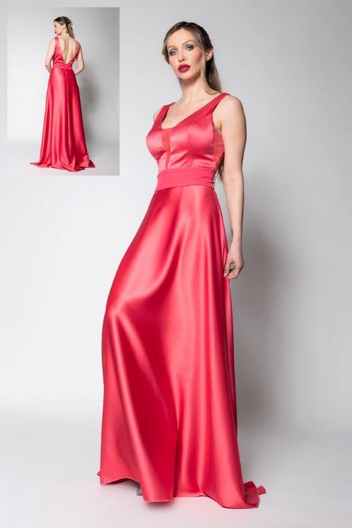 Maxi σατέν φόρεμα σε κόκκινο μπλε ή σμαραγδί